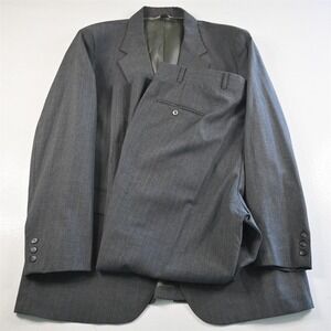 Vtg USA Made 46L 38x30 Gray Striped Wool Mens Jacket Pants Suit